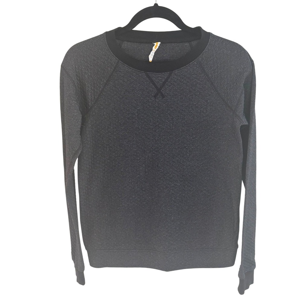 Lucy Quilted Crewneck Sweatshirt Long Sleeve Charcoal Gray XS‎